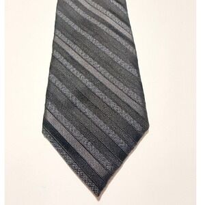 Calvin Klein Necktie Black Charcoal Grey Striped Silk Slim Modern Tie